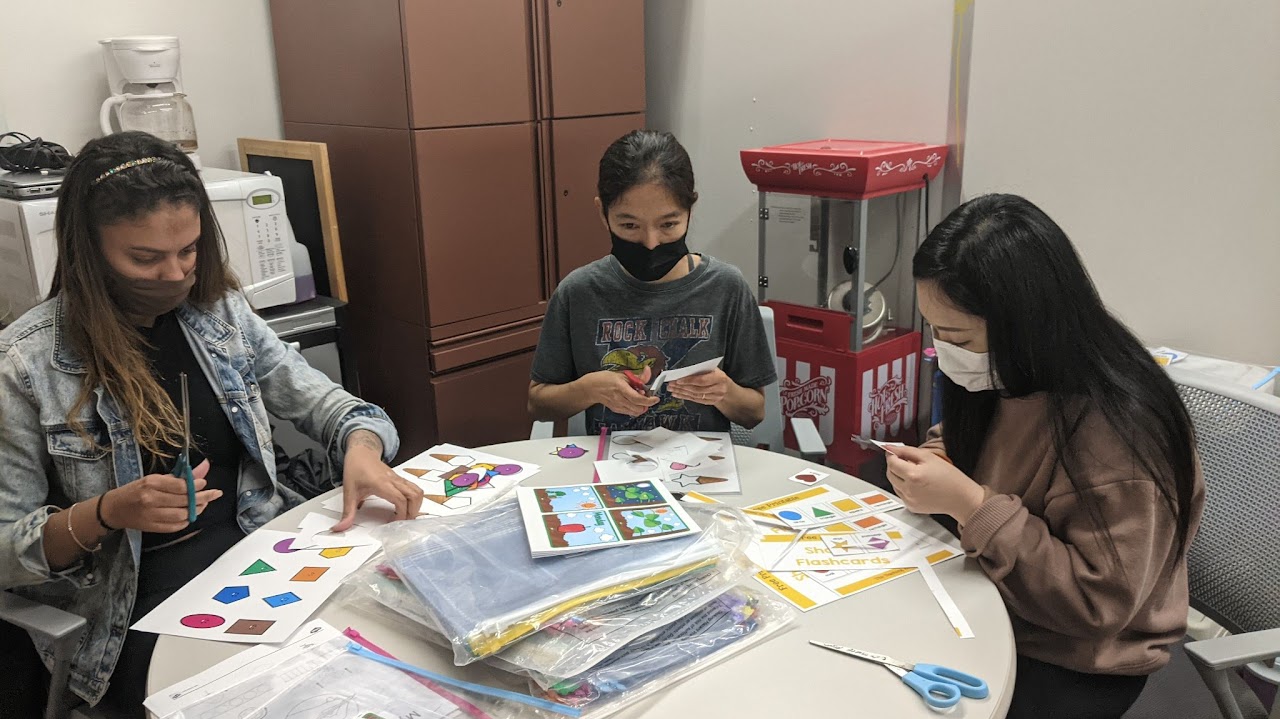 students preparing materials