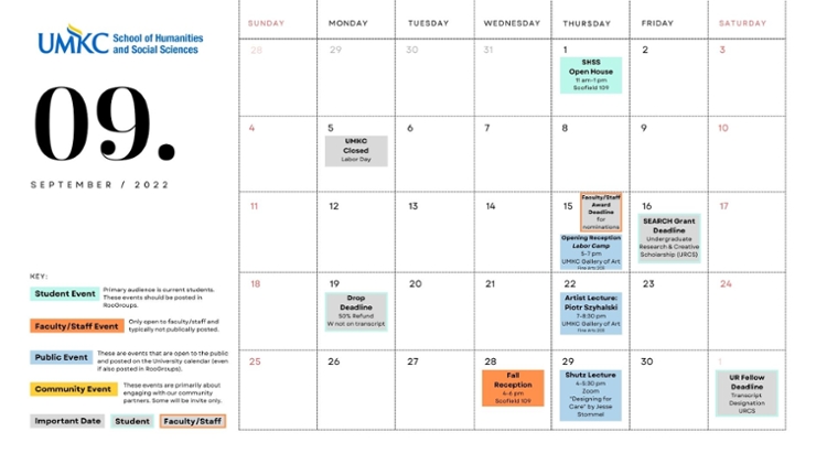 calendar of events in School of Humanities and Social Sciences